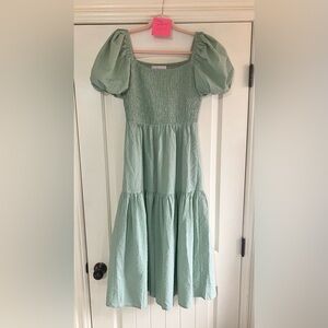 JessaKae Green Gingham Smocked Casual Dress